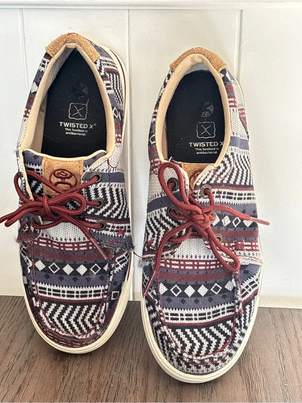 Twisted X Youth Casual Patterned Lace-Up Boat Shoes Size 3M Southwest Tribal